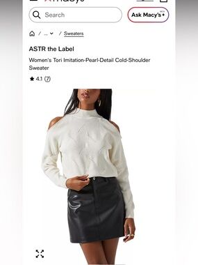 ASTR The Label Tori Imitation-Pearl-Detail Cold-Shoulder Sweater cream colour